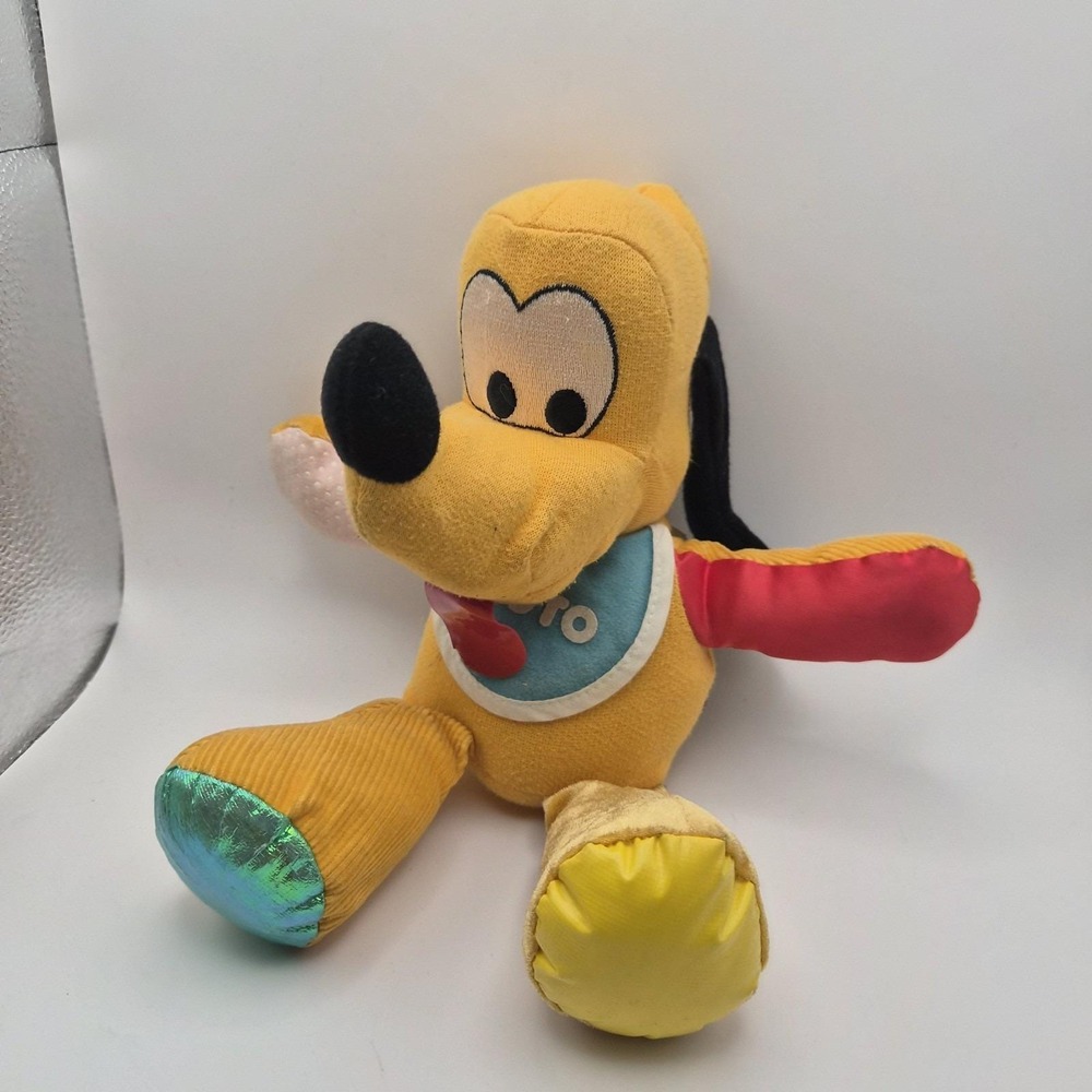 Vintage 1990 Pluto Plush Rattle Toy Disney Mattel Baby Nursery Stuffed Animal